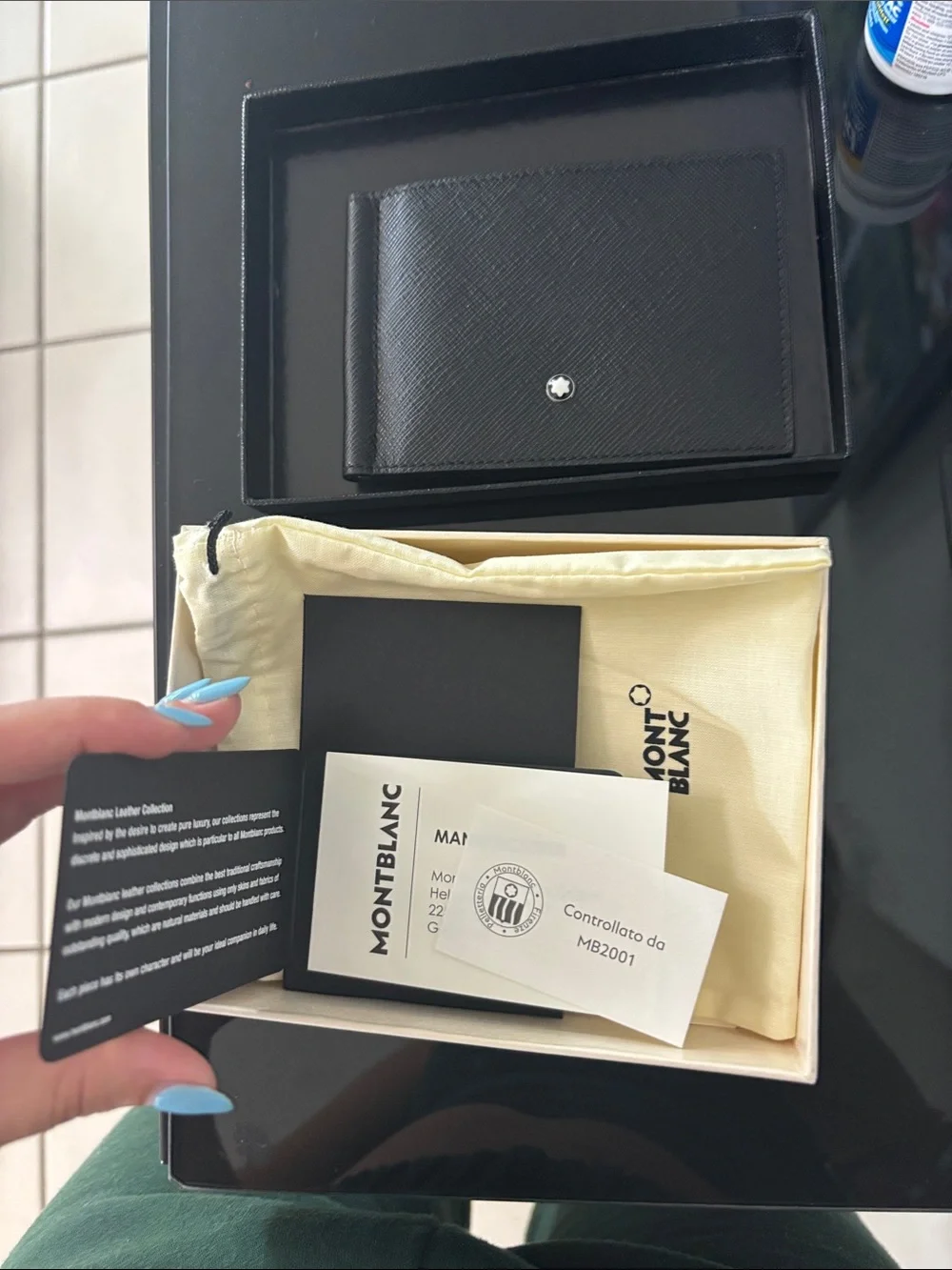 NEW - Montblanc Black Leather Wallet with White Star Emblem